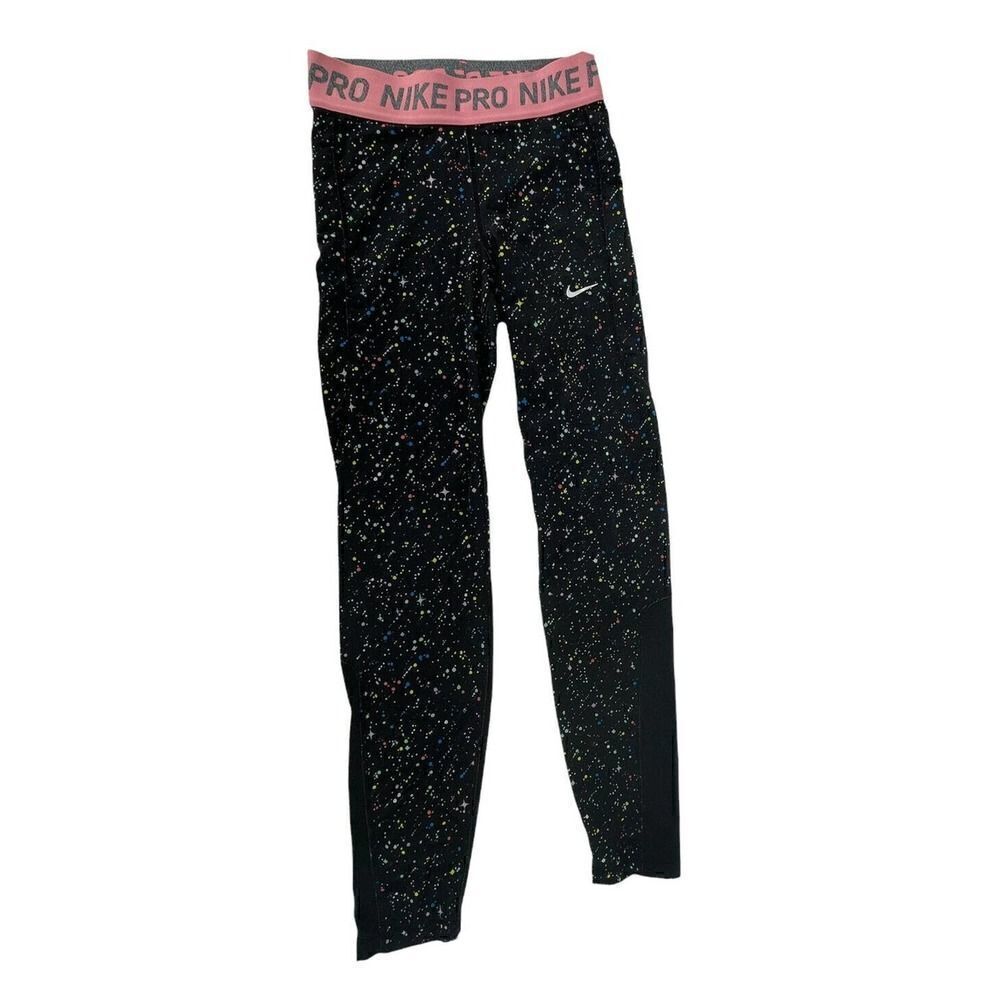 Nike Pro Warm Girls Printed Tights Black Pink Band Cosmic Girls Size XL Athletic